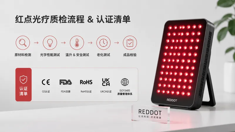 红点光疗质检流程和认证清单展示图 — 红光治疗功效