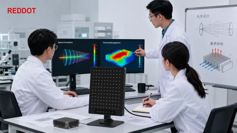 研发团队进行光学模拟与热管理设计的场景 — 红光治疗仪价格
