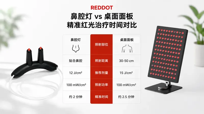 鼻腔灯与桌面面板红光治疗时间对比图表