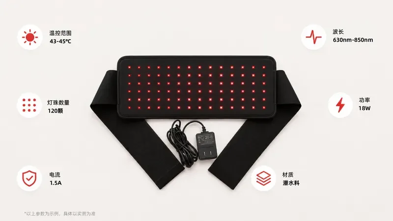 标注了辐照度、波长、灯珠数量、功率等参数的规格表解读图 — red light therapy belt reviews