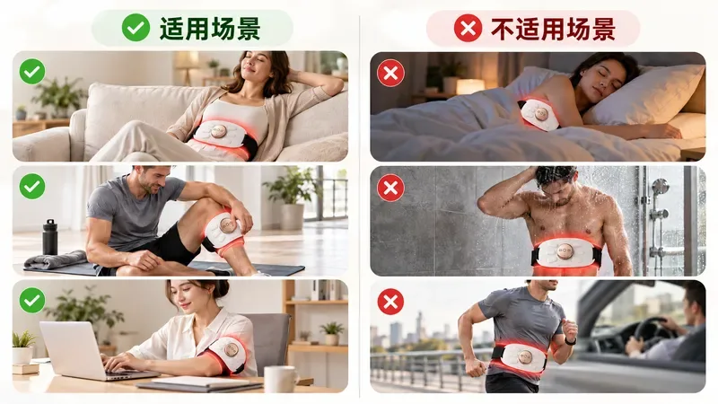 适用与不适用红光治疗带的场景对比