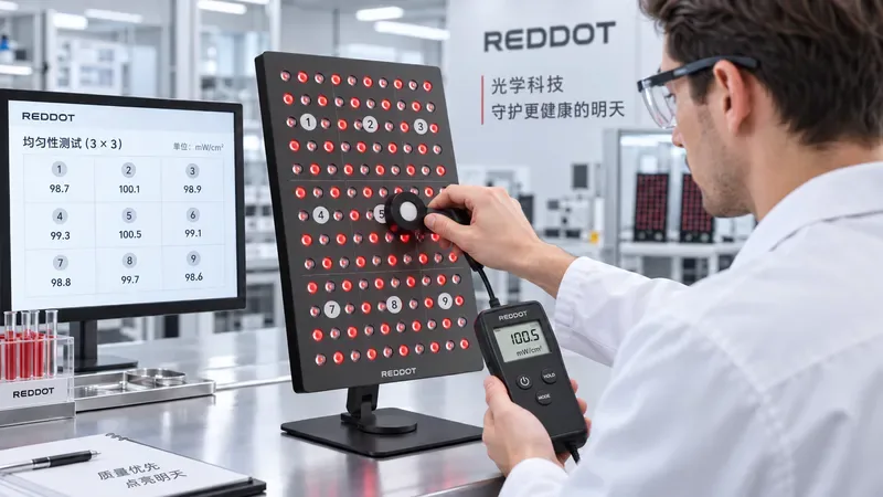 工程师使用光辐照度计进行多点一致性测试 — led红光作用