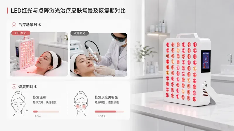LED红光与点阵激光治疗皮肤场景及恢复期对比 — 红光治疗皮肤