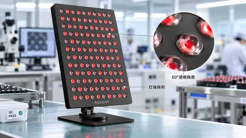 T1桌面红光面板透镜角度与灯珠排列特写 — led红光作用