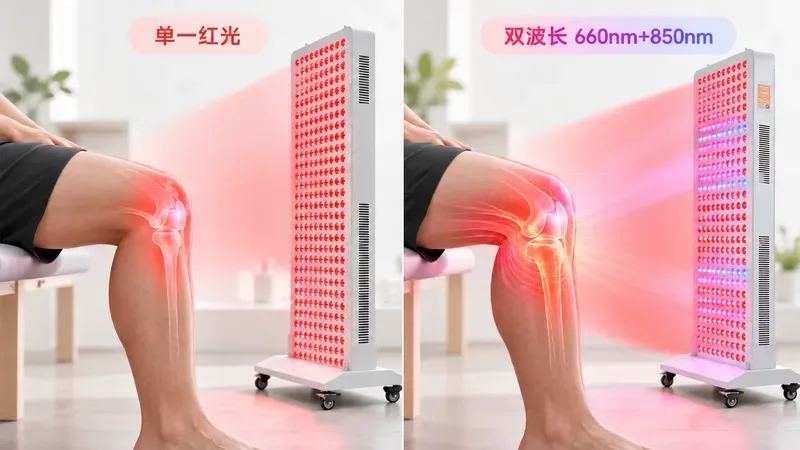 单一红光与双波长红光治疗膝盖效果对比场景